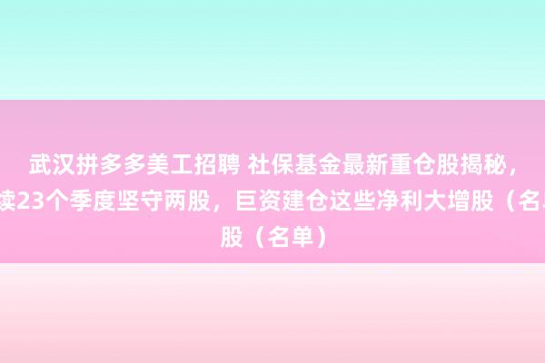 武汉拼多多美工招聘 社保基金最新重仓股揭秘，连续23个季度坚守两股，巨资建仓这些净利大增股（名单）